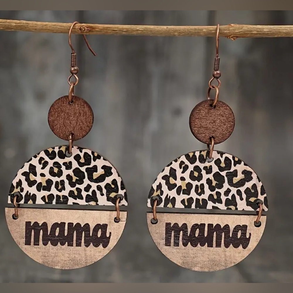 Vintage Round Leopard Pattern Mama Print Dangle Earrings Retro Sexy Style Wooden